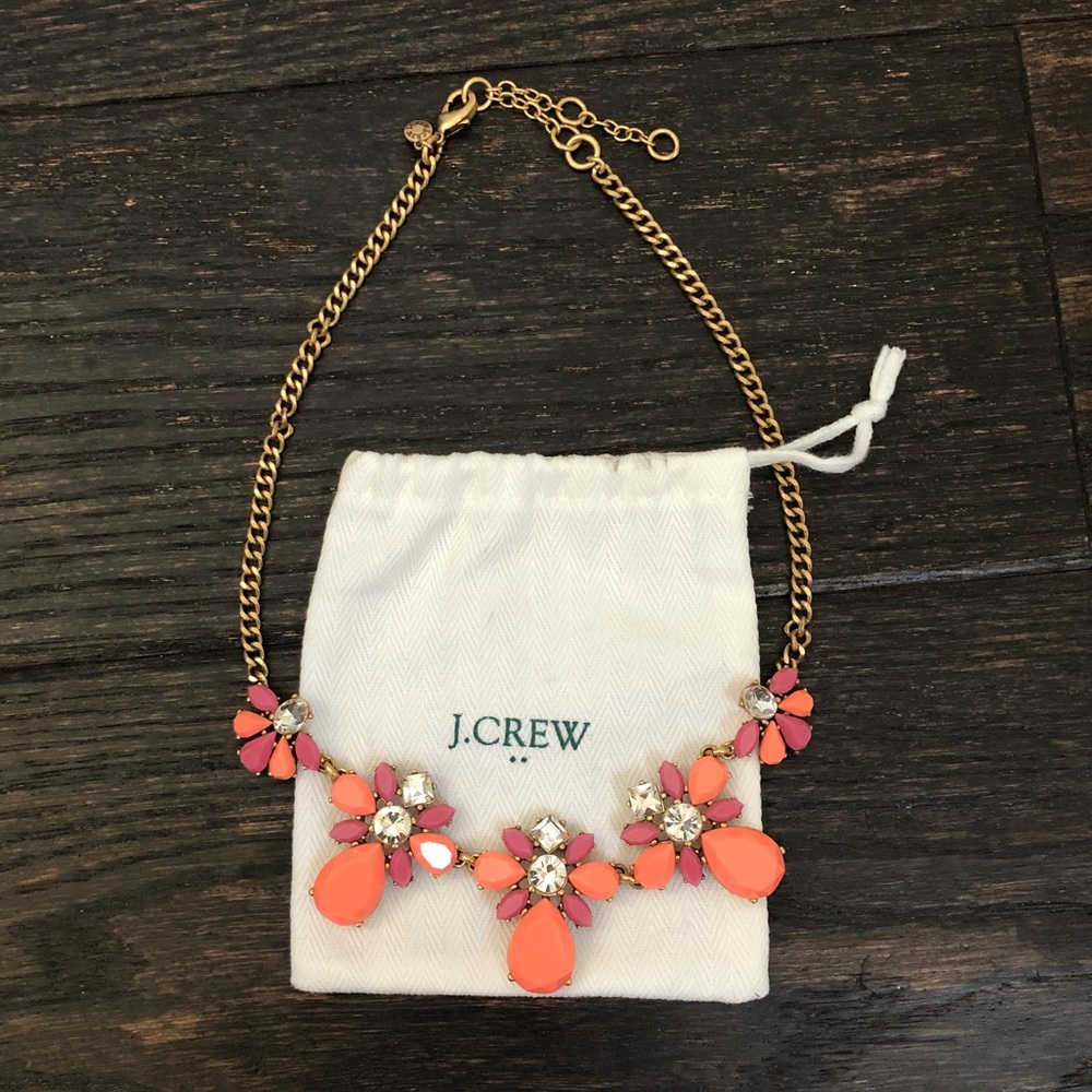 JCREW coral + pink statement necklace.